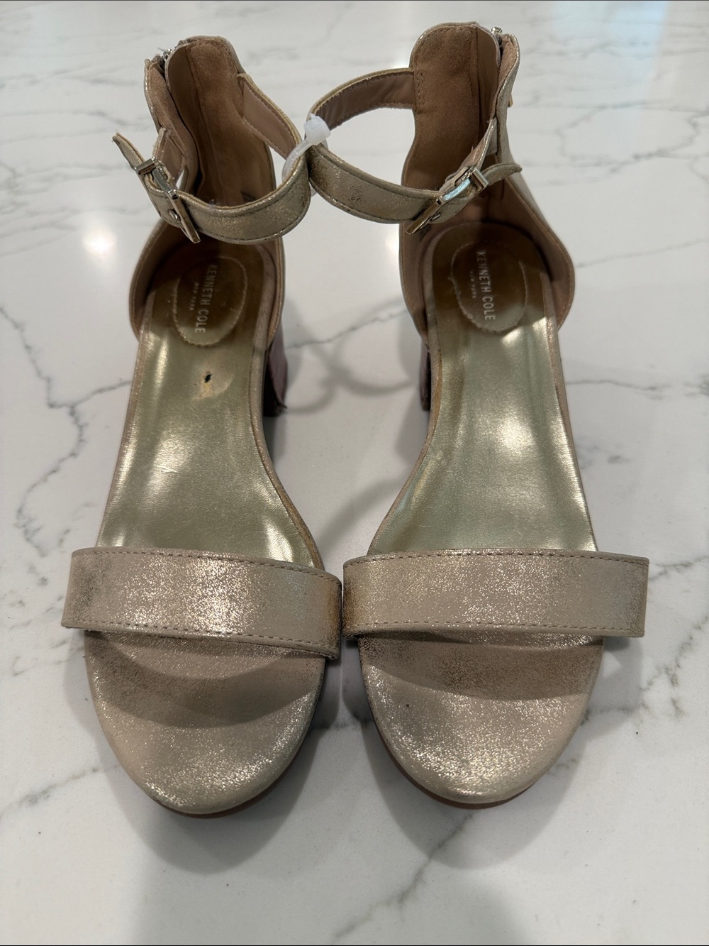 5/$25 Kenneth Cole Metallic Gold Open-Toe Ankle-Strap Heels